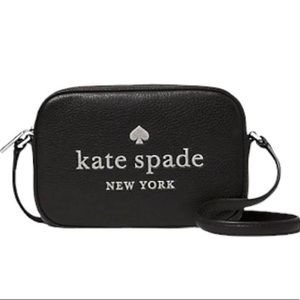 NWT Kate Spade Black Silver Sparkle Embossed Camera Bag Crossbody Purse